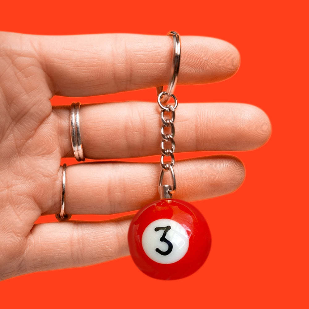 Pool Ball 8 Keychain, Miniature Real Billards Ball Keyring, Cute Fun Vintage Gifts for Him Her - customphotokeychain