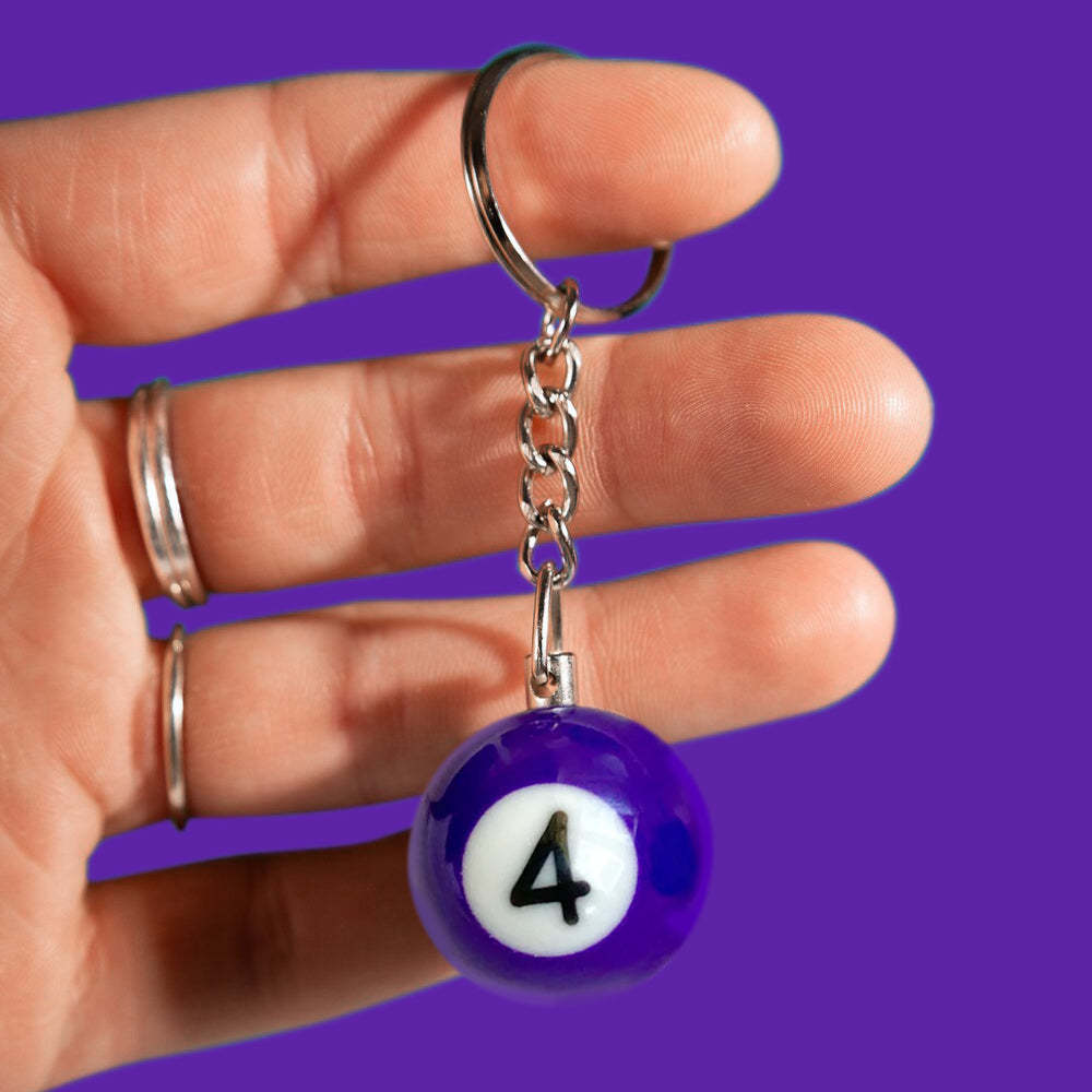 Pool Ball 8 Keychain, Miniature Real Billards Ball Keyring, Cute Fun Vintage Gifts for Him Her - customphotokeychain