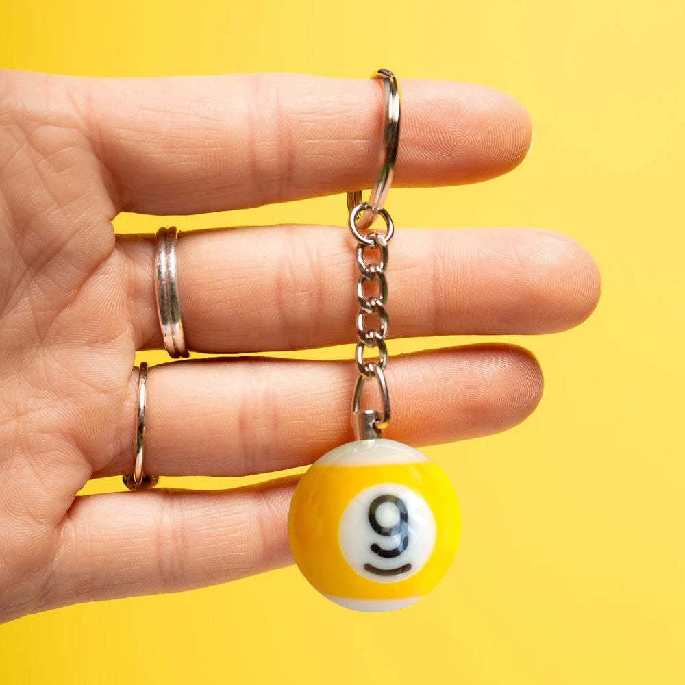 Pool Ball 8 Keychain, Miniature Real Billards Ball Keyring, Cute Fun Vintage Gifts for Him Her - customphotokeychain