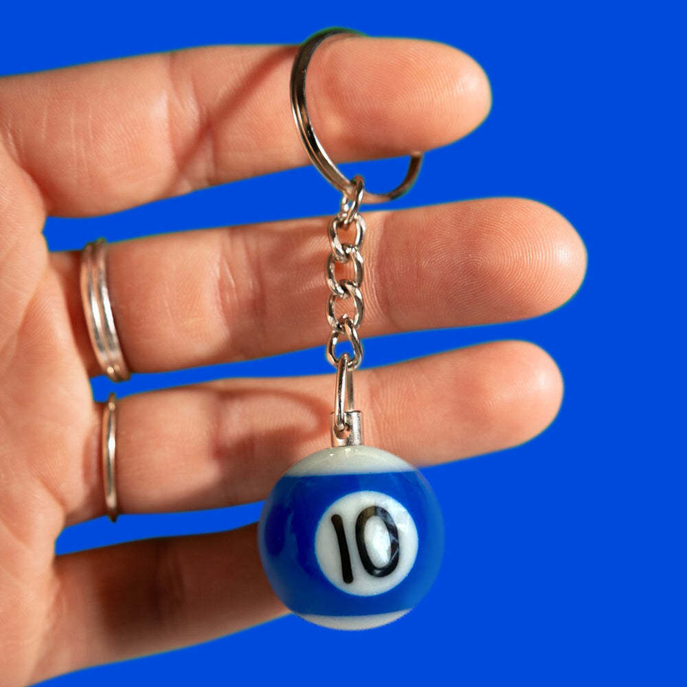 Pool Ball 8 Keychain, Miniature Real Billards Ball Keyring, Cute Fun Vintage Gifts for Him Her - customphotokeychain