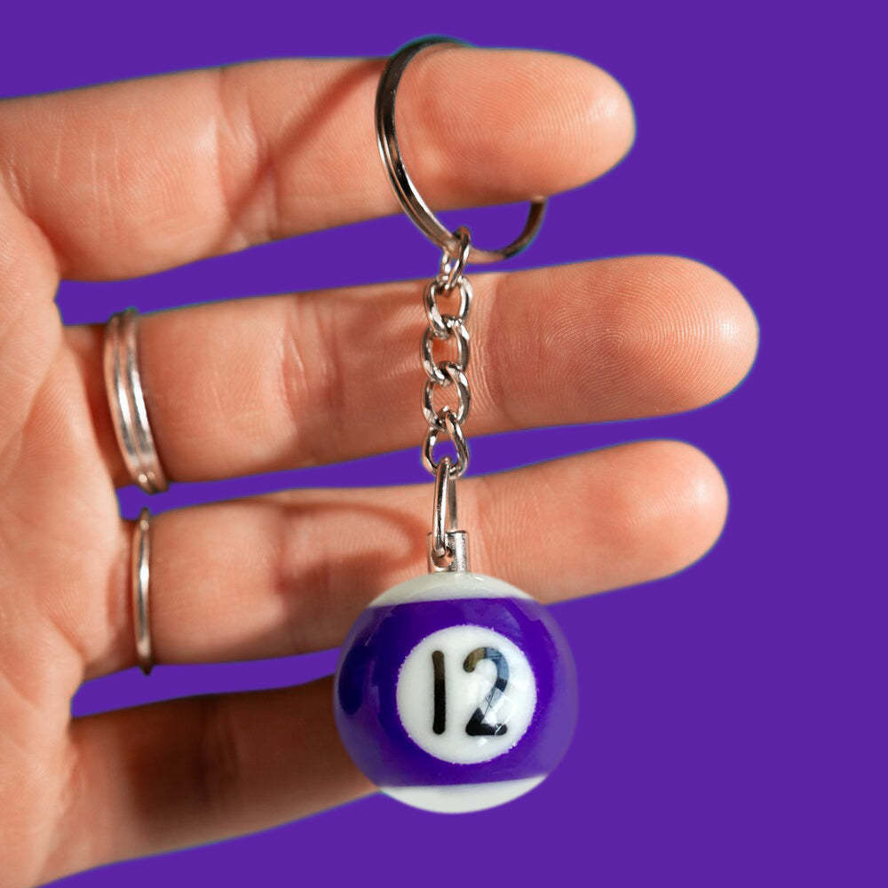 Pool Ball 8 Keychain, Miniature Real Billards Ball Keyring, Cute Fun Vintage Gifts for Him Her - customphotokeychain
