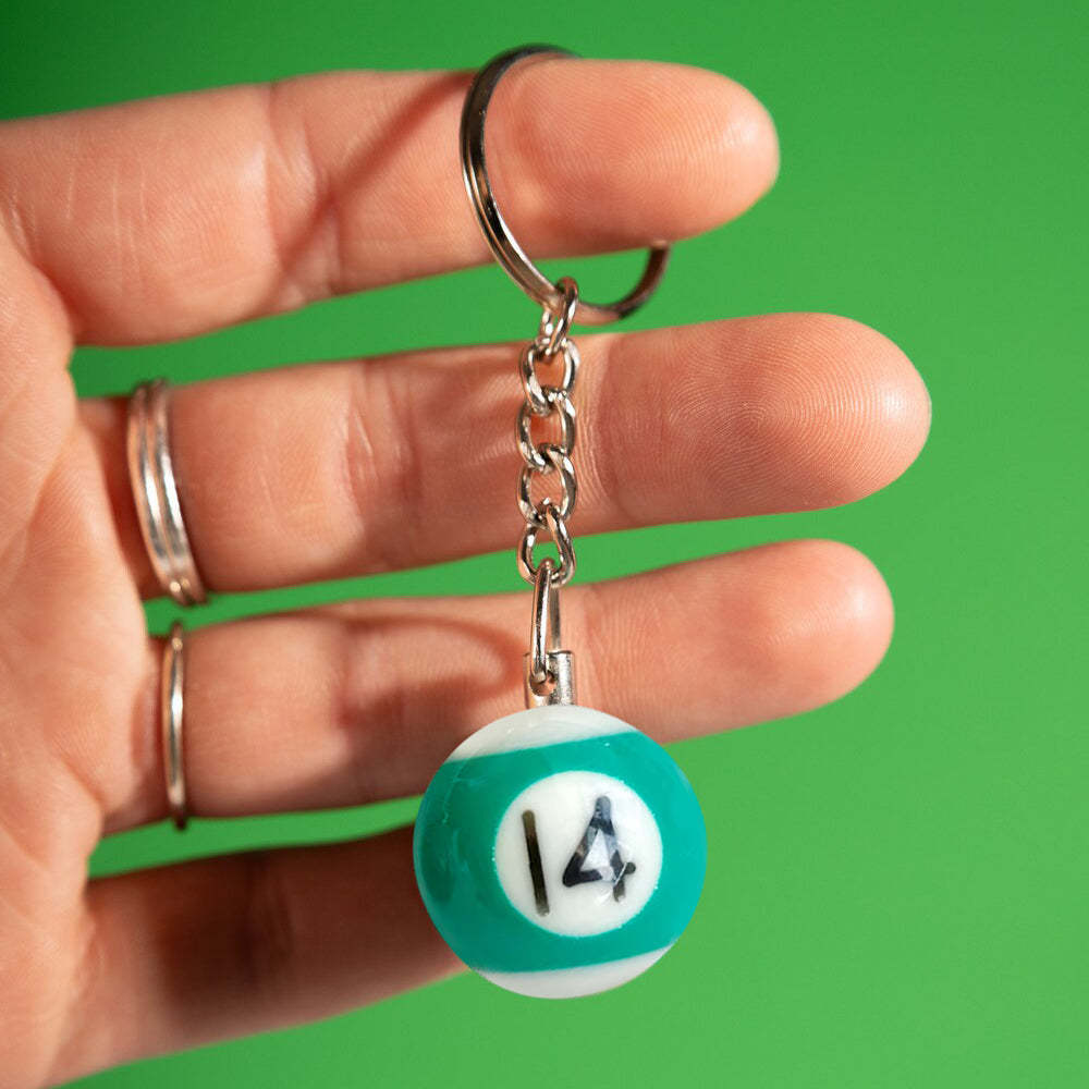 Pool Ball 8 Keychain, Miniature Real Billards Ball Keyring, Cute Fun Vintage Gifts for Him Her - customphotokeychain