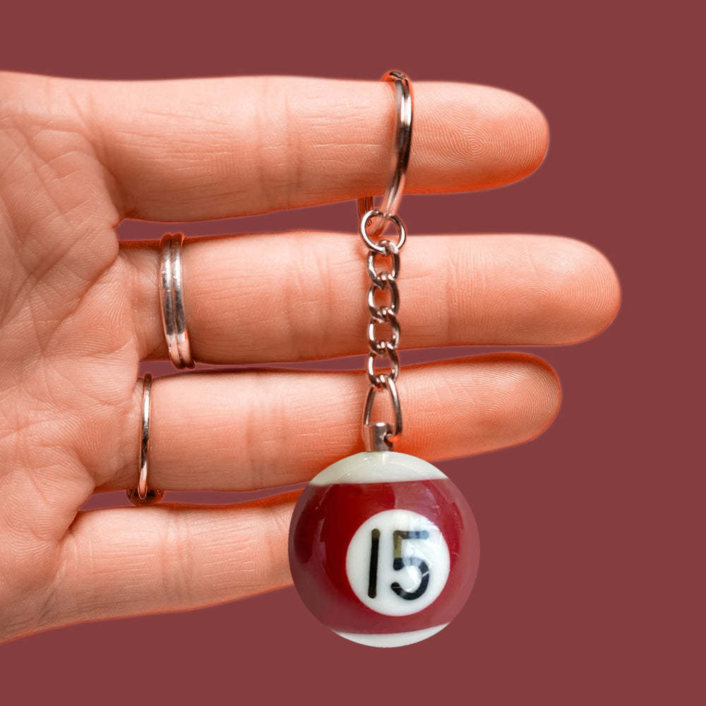 Pool Ball 8 Keychain, Miniature Real Billards Ball Keyring, Cute Fun Vintage Gifts for Him Her - customphotokeychain