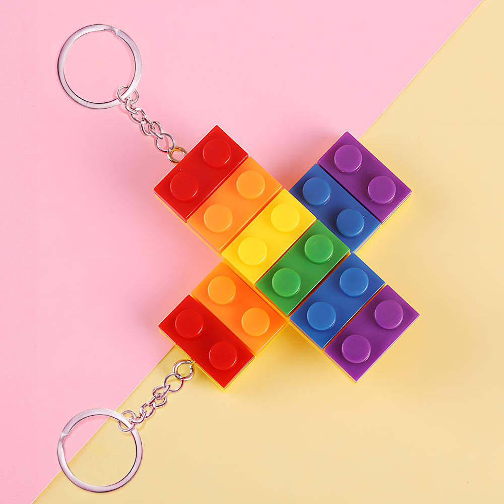 LGBT Keychain Gay Pride Keychain Rainbow Blocks Keychain Ribbon Punk Keyring - customphotokeychain