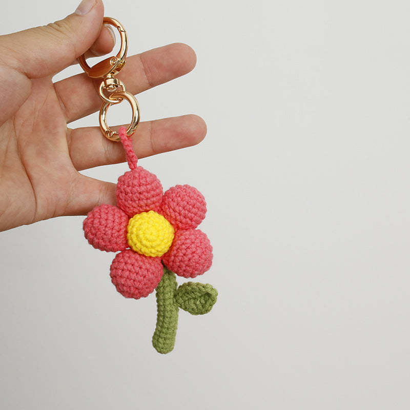 Crochet Flower Keychain Handmade Knitted Bouquet Keychain for Birthday Gift - customphotokeychain
