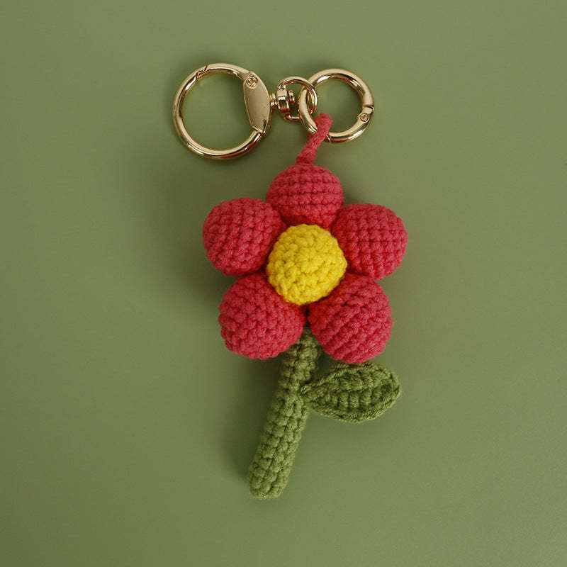 Crochet Flower Keychain Handmade Knitted Bouquet Keychain for Birthday Gift - customphotokeychain