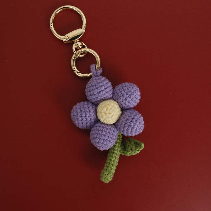 Crochet Flower Keychain Handmade Knitted Bouquet Keychain for Birthday Gift - customphotokeychain