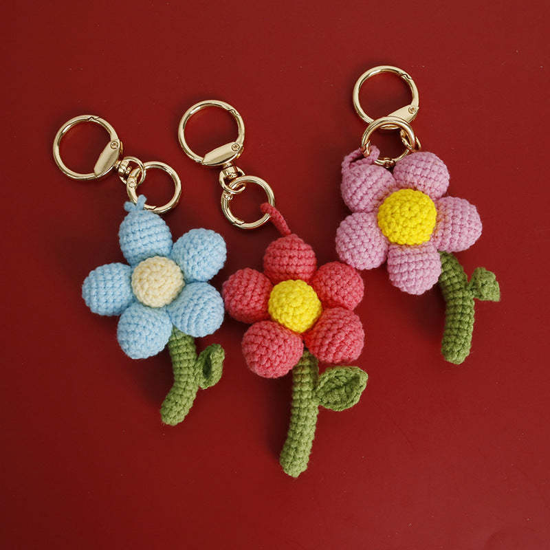 Crochet Flower Keychain Handmade Knitted Bouquet Keychain for Birthday Gift - customphotokeychain