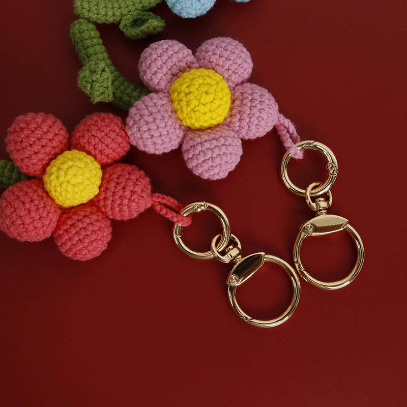 Crochet Flower Keychain Handmade Knitted Bouquet Keychain for Birthday Gift - customphotokeychain