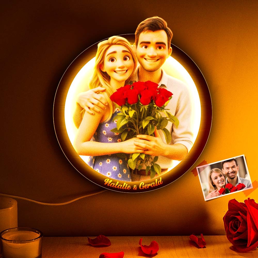 Personalized Photo Cartoon Portrait Frame with LED - CustomPhotoKeychainAU