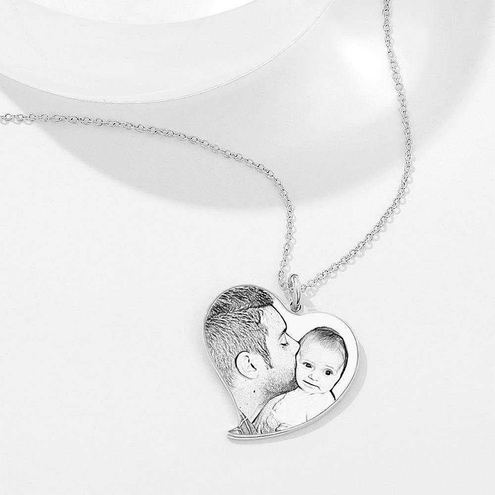 Personalized Photo Engraved Heart Memorial Necklace Silver Festival Gift For Him - myphotokeyringau