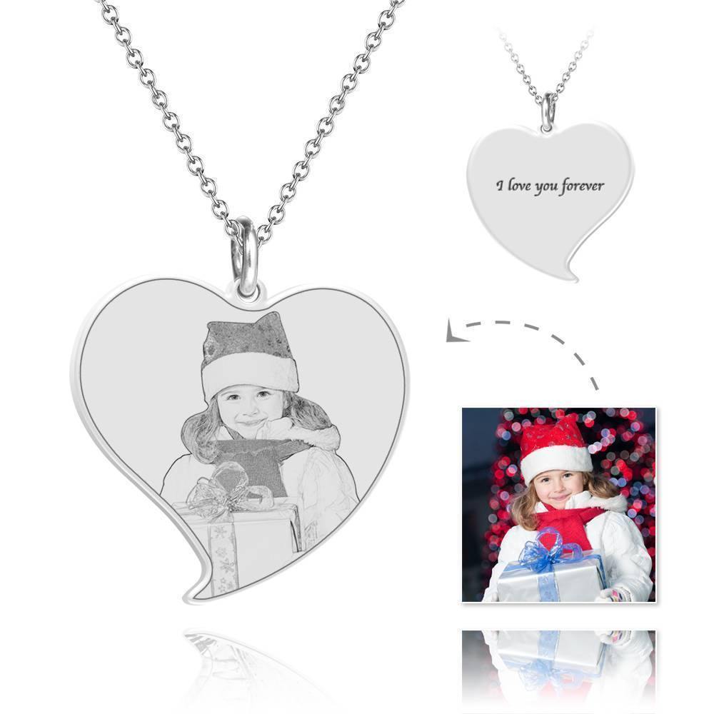 Personalized Photo Engraved Heart Memorial Necklace Silver Festival Gift For Him - myphotokeyringau