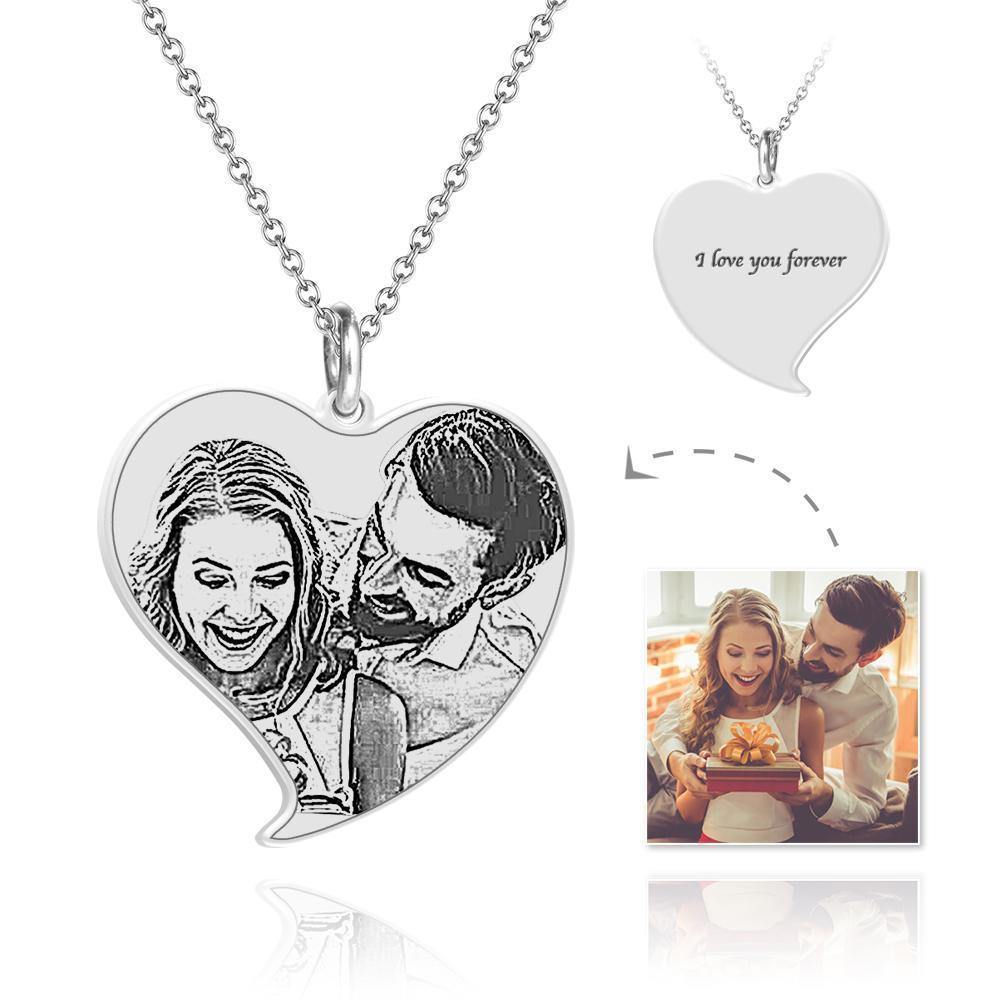 Personalized Photo Engraved Heart Memorial Necklace Silver Festival Gift For Him - myphotokeyringau