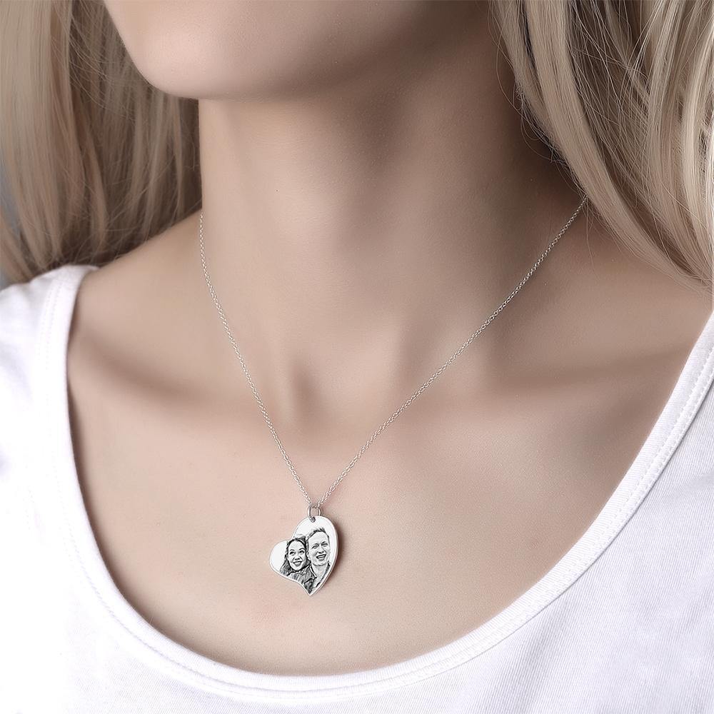 Engraved Heart Pendant Personalized Photo Stainless Steel Necklace Silver - myphotokeyringau