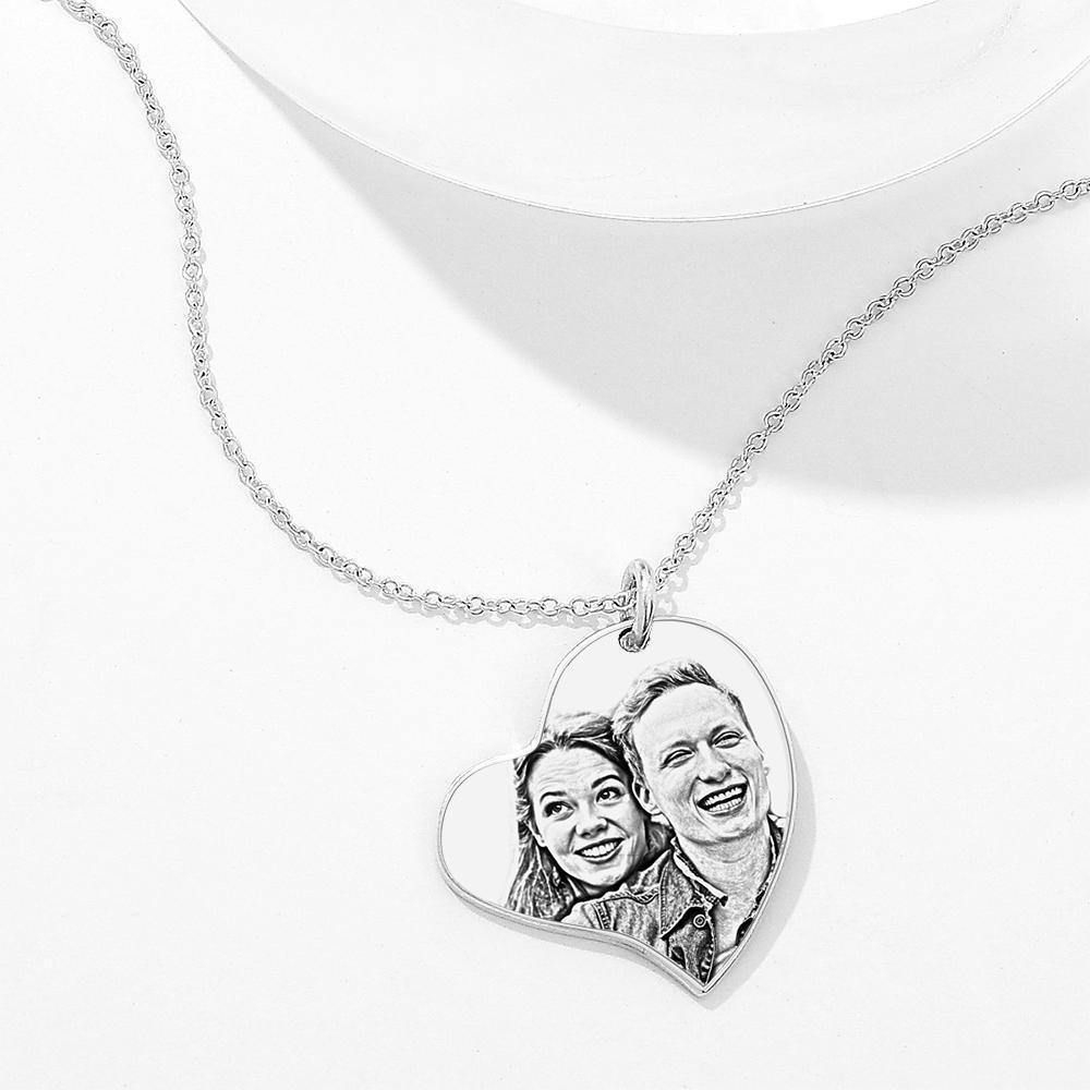 Engraved Heart Pendant Personalized Photo Stainless Steel Necklace Silver - myphotokeyringau