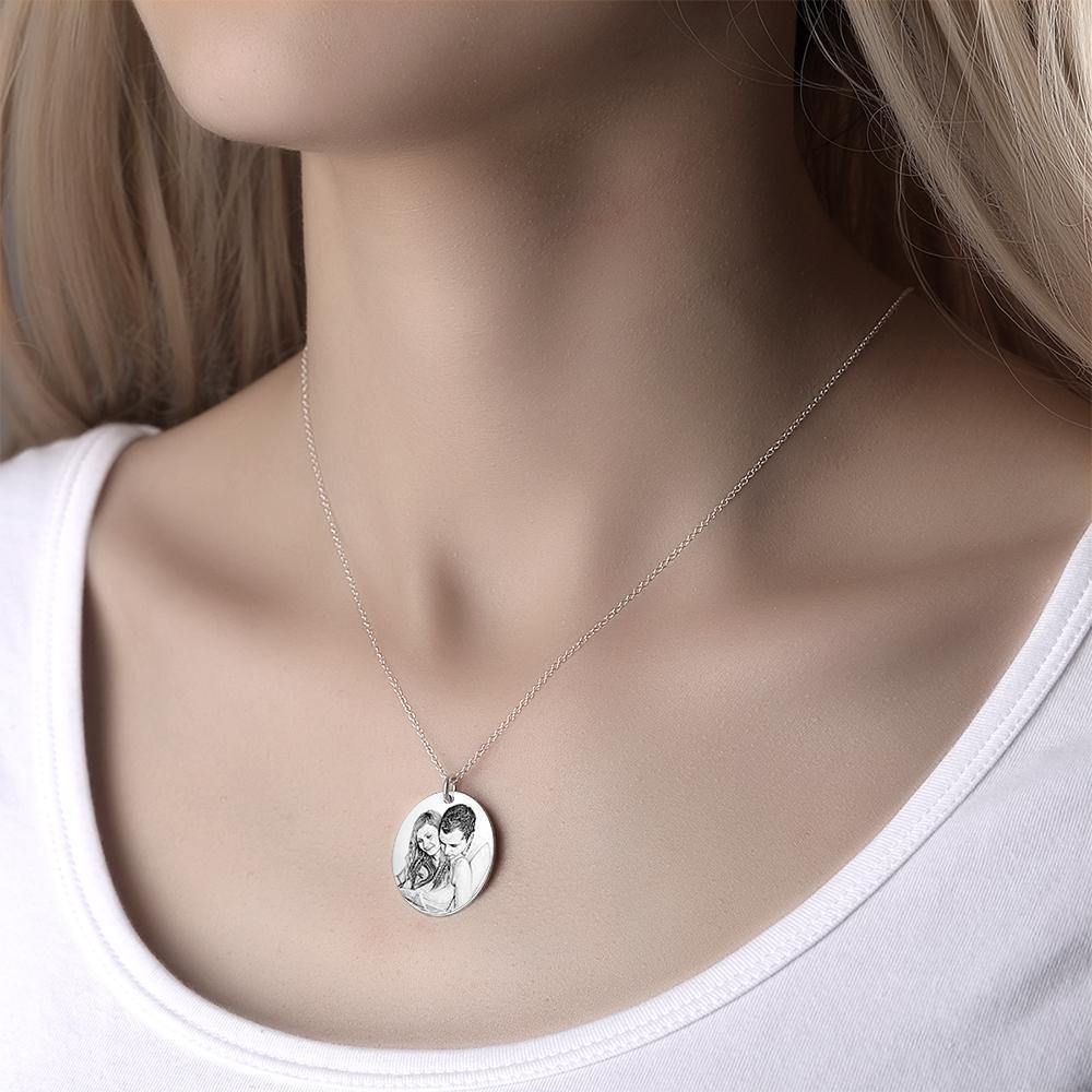 Personalized Oval Engraved Photo Necklace Silver Festival Gift For Him - myphotokeyringau