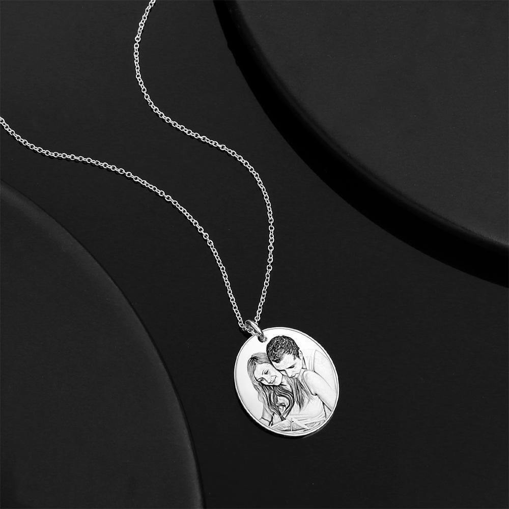 Personalized Oval Engraved Photo Necklace Silver Festival Gift For Him - myphotokeyringau