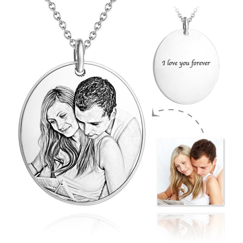 Personalized Oval Engraved Photo Necklace Silver Festival Gift For Him - myphotokeyringau