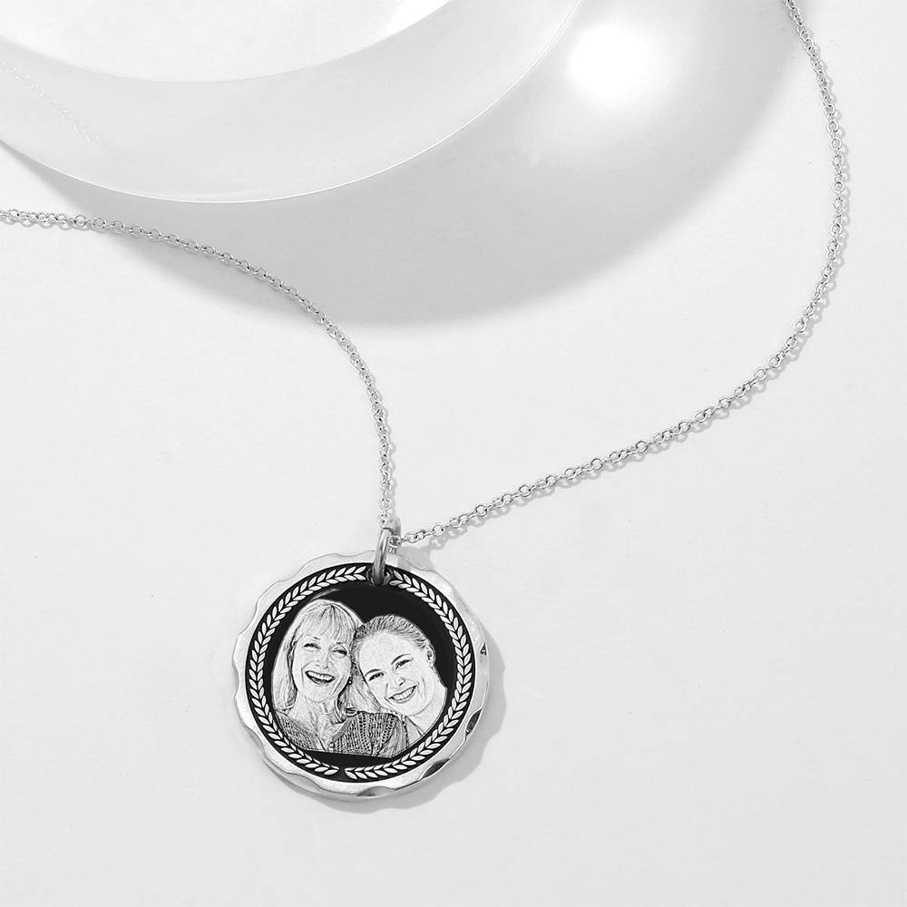 Personalized Round Engraved Photo Necklace Silver Retro Festival Gift - myphotokeyringau