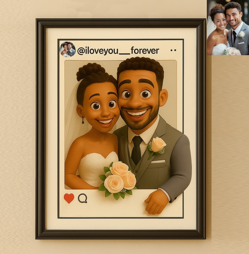 Personalized Cartoon Portrait Photo Frame Instagram Style Photo Frame Best Wedding Anniversary Birthday Gift - CustomPhotoKeychainAU