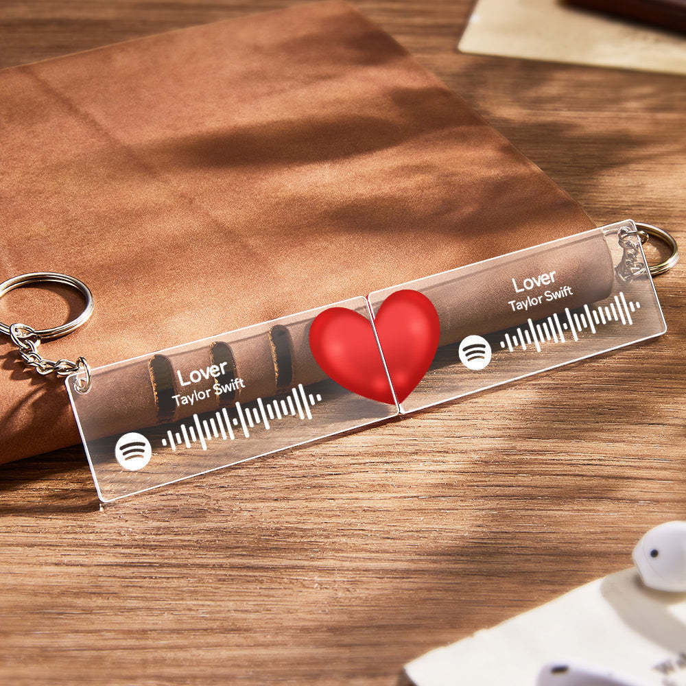 Scannable Custom Spotify Code Keychain Acrylic Music Plaque Heart Keychain Romantic Couple Gifts - customphotokeychain