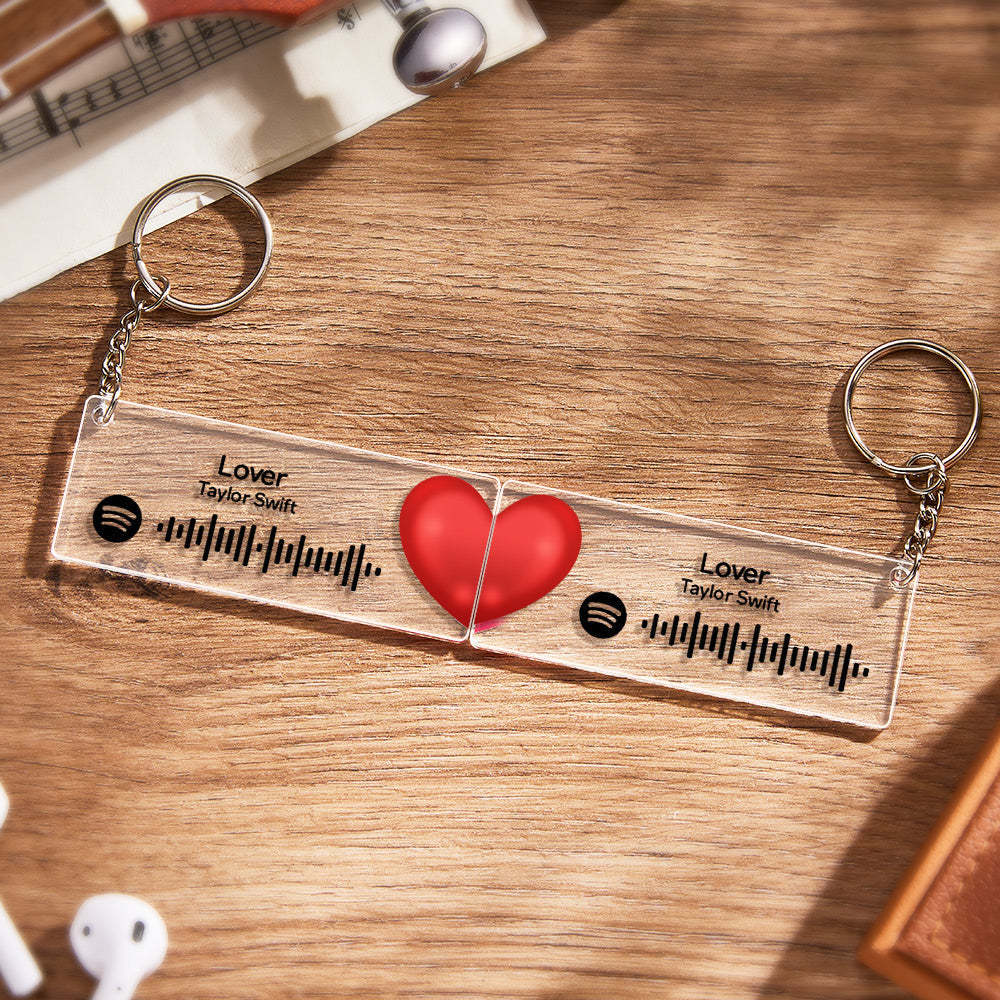 Scannable Custom Spotify Code Keychain Acrylic Music Plaque Heart Keychain Romantic Couple Gifts - customphotokeychain
