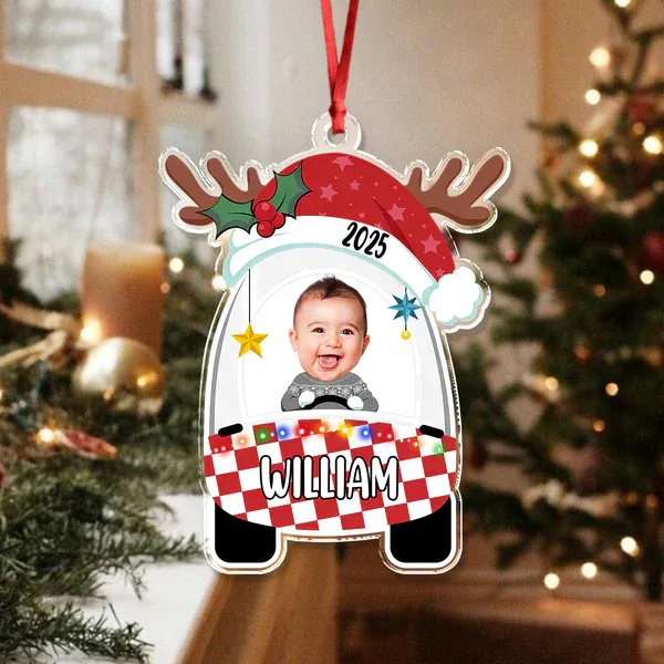 Custom Photo Cute Baby First Christmas Car Acrylic Ornament - CustomPhotoKeychainAU