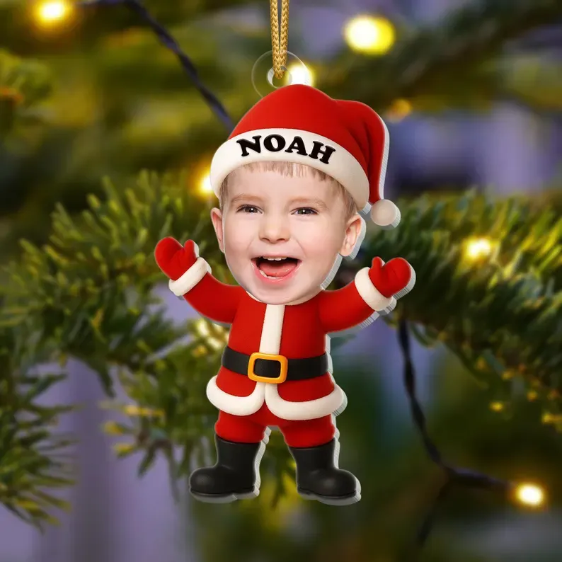 Personalized Baby's First Christmas Ornament Photo Santa, Elf & Gingerbread Design - CustomPhotoKeychainAU