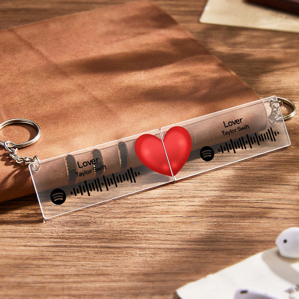 Scannable Custom Spotify Code Keychain Acrylic Music Plaque Heart Keychain Romantic Couple Gifts - customphotokeychain