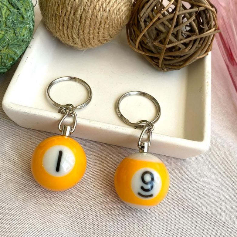 Pool Ball 8 Keychain, Miniature Real Billards Ball Keyring, Cute Fun Vintage Gifts for Him Her - customphotokeychain