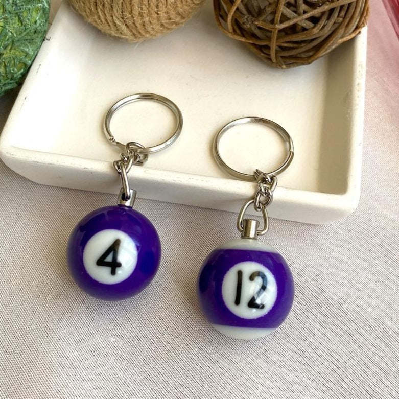 Pool Ball 8 Keychain, Miniature Real Billards Ball Keyring, Cute Fun Vintage Gifts for Him Her - customphotokeychain