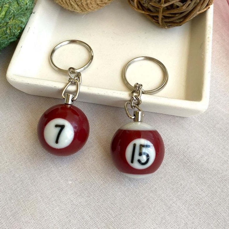 Pool Ball 8 Keychain, Miniature Real Billards Ball Keyring, Cute Fun Vintage Gifts for Him Her - customphotokeychain