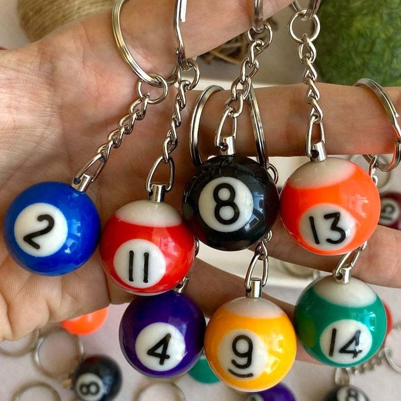 Pool Ball 8 Keychain, Miniature Real Billards Ball Keyring, Cute Fun Vintage Gifts for Him Her - customphotokeychain