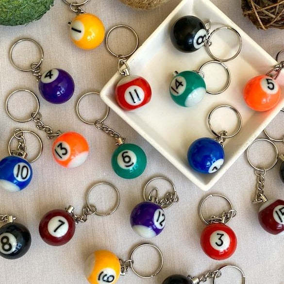 Pool Ball 8 Keychain, Miniature Real Billards Ball Keyring, Cute Fun Vintage Gifts for Him Her - customphotokeychain