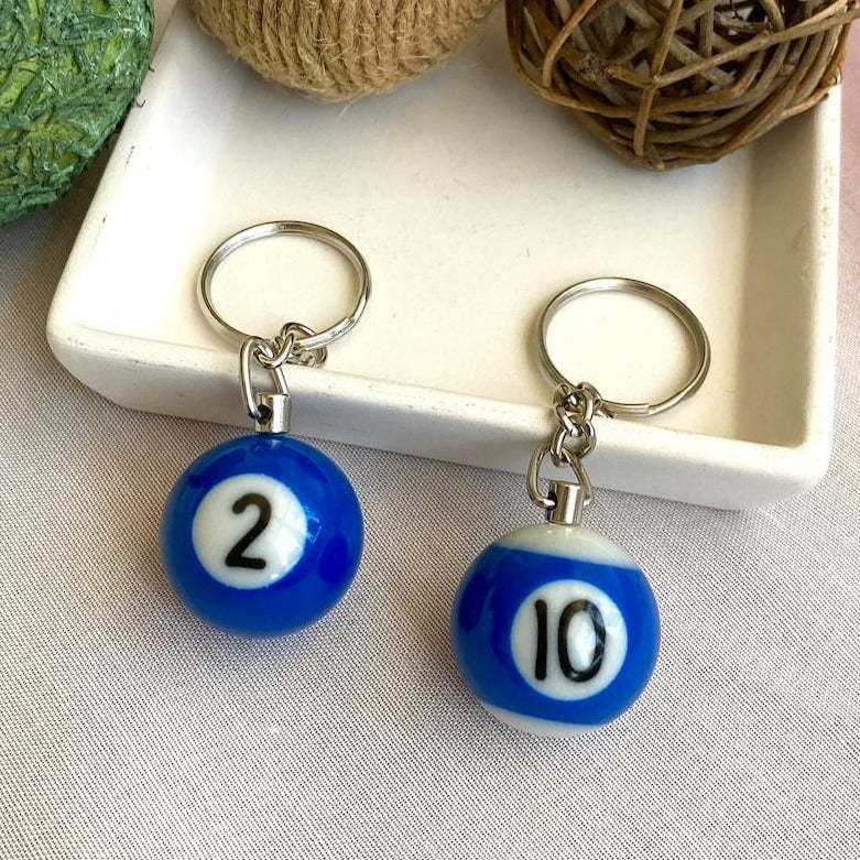 Pool Ball 8 Keychain, Miniature Real Billards Ball Keyring, Cute Fun Vintage Gifts for Him Her - customphotokeychain