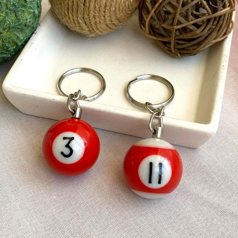 Pool Ball 8 Keychain, Miniature Real Billards Ball Keyring, Cute Fun Vintage Gifts for Him Her - customphotokeychain