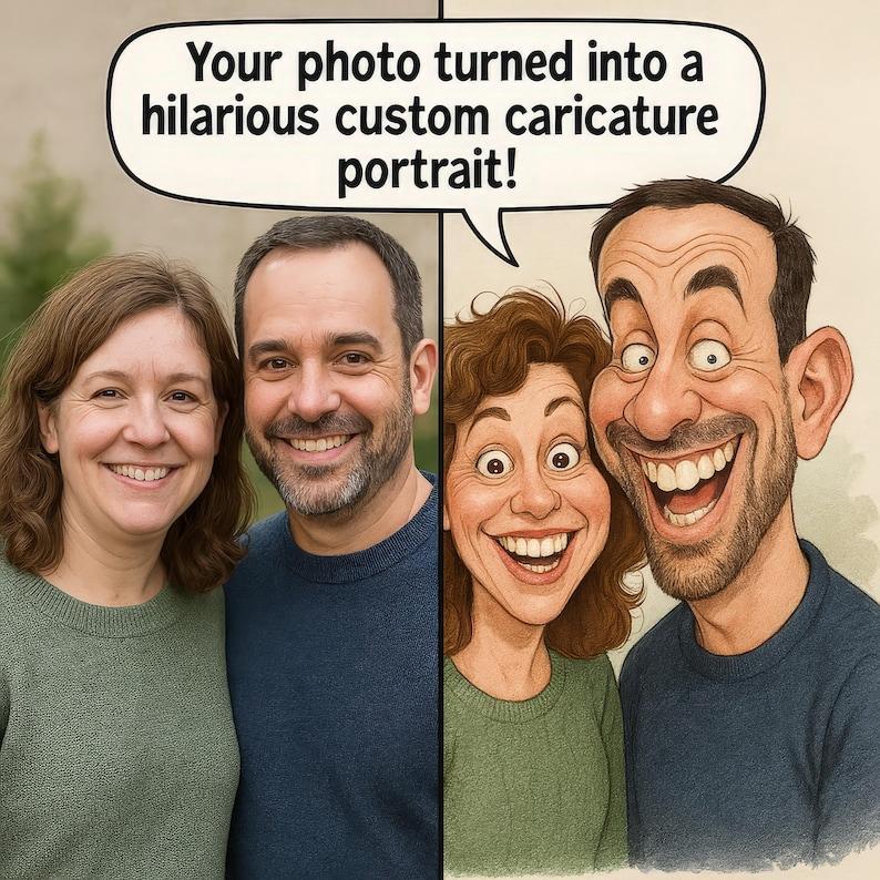Custom Funny Caricature Portrait Frame Transform Your Photo into Hilarious Art Gift - CustomPhotoKeychainAU