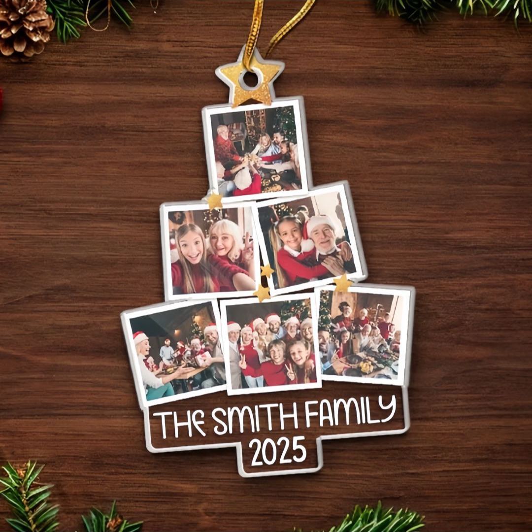 Personalized Family Photo Ornament, Acrylic Custom Family Christmas Tree Shaped, Best Christmas Gift For Family Members - CustomPhotoKeychainAU