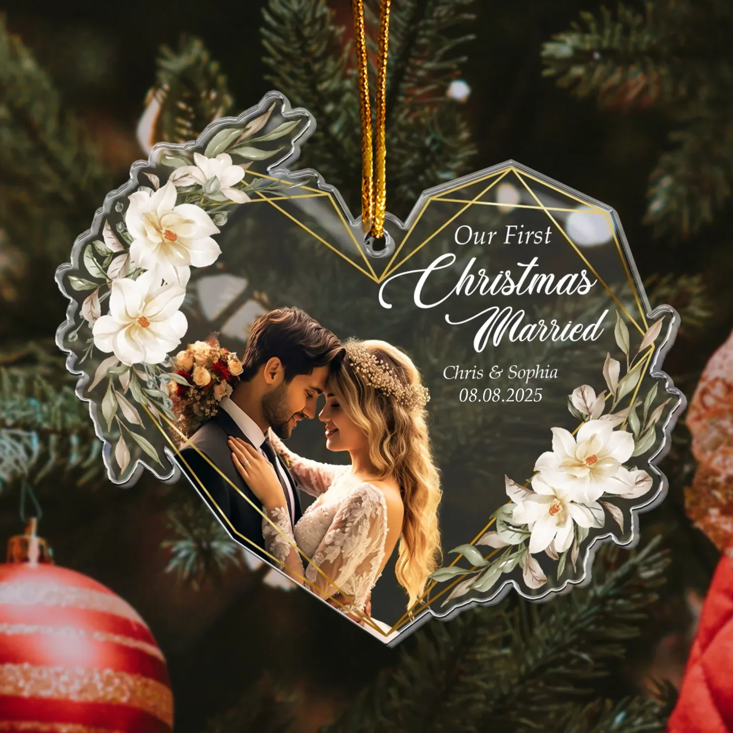 Personalized Acrylic Photo Ornament, Our First Christmas Together, Best Christmas Gift for Lover, Husband, Wife, Family - CustomPhotoKeychainAU