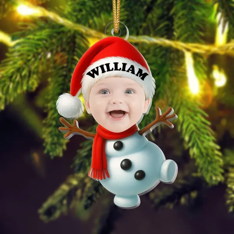 Personalized Baby's First Christmas Ornament Photo Santa, Elf & Gingerbread Design - CustomPhotoKeychainAU