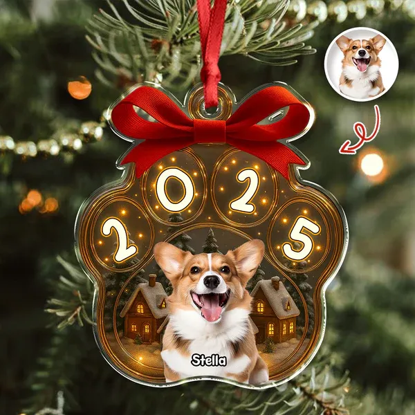 Custom Cute Pet Photo Personalized Paw Christmas Acrylic Ornament - CustomPhotoKeychainAU
