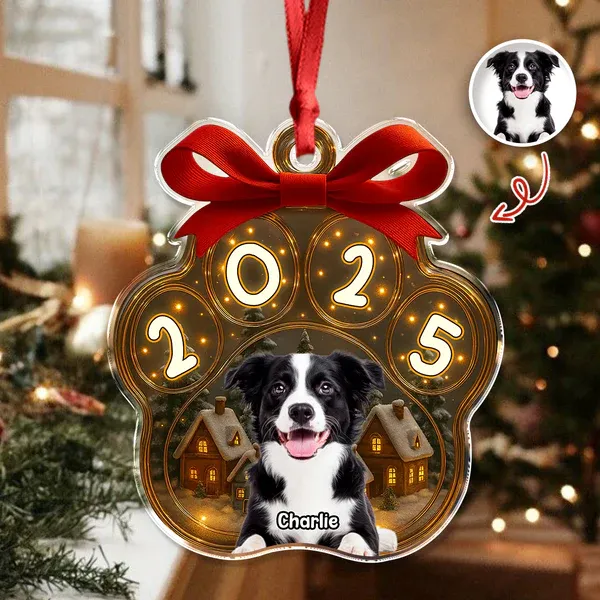 Custom Cute Pet Photo Personalized Paw Christmas Acrylic Ornament - CustomPhotoKeychainAU