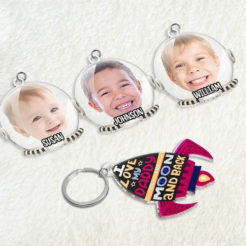 Personalized Keychain Custom Photo Love My Daddy To The Moon And Back Unique Father's Day Gift - customphotokeychain