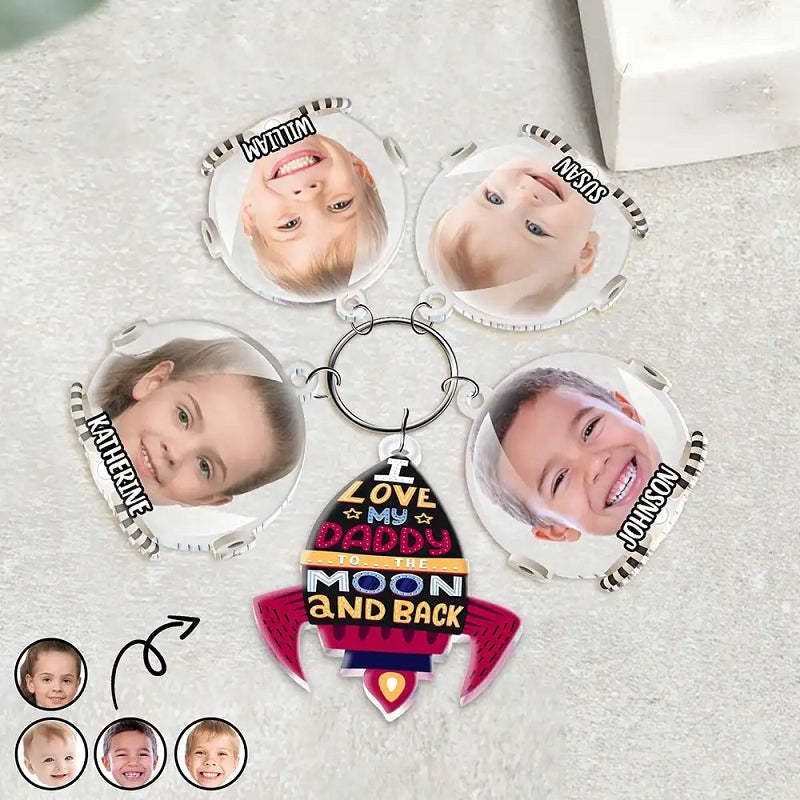 Personalized Keychain Custom Photo Love My Daddy To The Moon And Back Unique Father's Day Gift - customphotokeychain