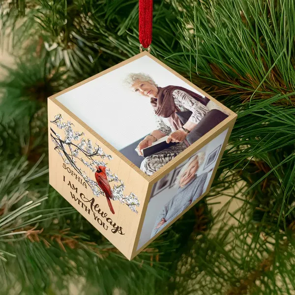 Custom Photo We're Always With You Memorial Cube Ornament For Christmas - CustomPhotoKeychainAU
