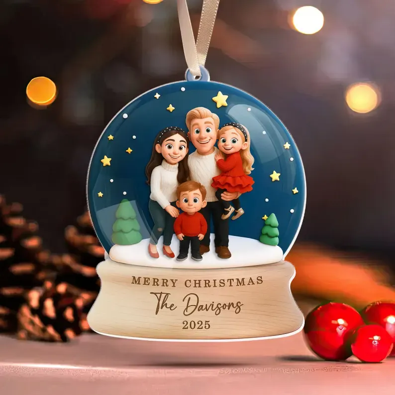 Custom Cartoon Family Photo Christmas Ornament, Best Christmas GIft for Family, Lover, Husband, WIfe - CustomPhotoKeychainAU