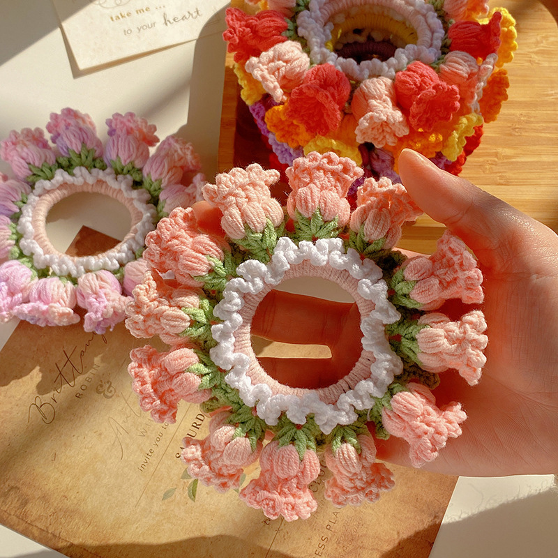 Mother's Day Gifts Hand-Woven Lily Of The Valley Wool Large Intestine Hair Ring High Elastic Ponytail Hair Ring