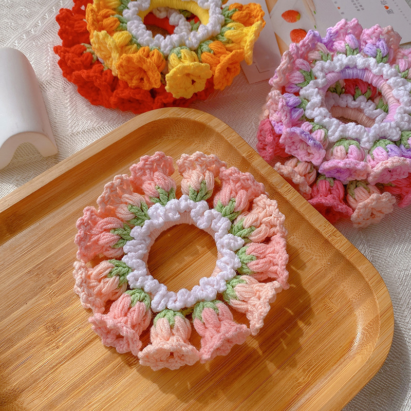 Gifts for Mom Hand-Woven Lily Of The Valley Wool Large Intestine Hair Ring High Elastic Ponytail Hair Ring