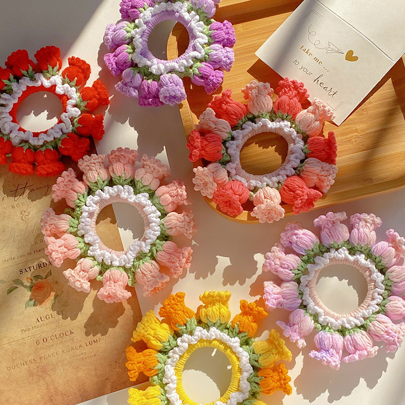 Mother's Day Gifts Hand-Woven Lily Of The Valley Wool Large Intestine Hair Ring High Elastic Ponytail Hair Ring