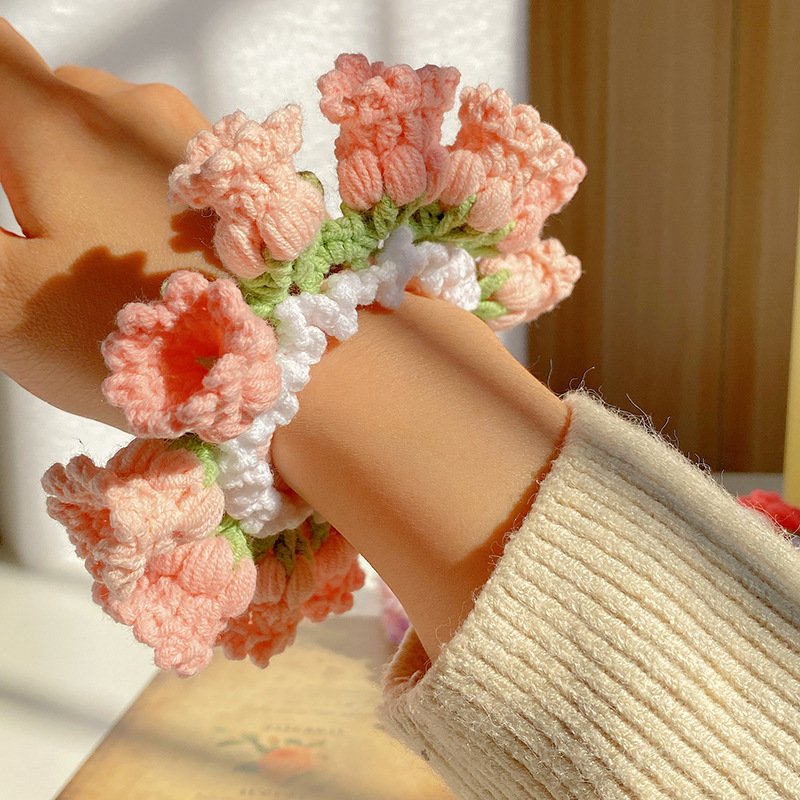 Mother's Day Gifts Hand-Woven Lily Of The Valley Wool Large Intestine Hair Ring High Elastic Ponytail Hair Ring